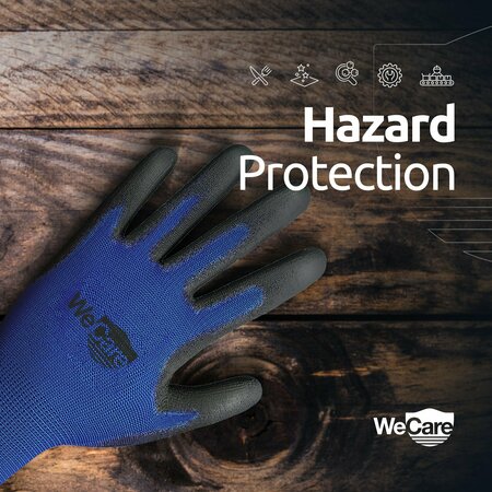 Wecare Safety Work Gloves PU Coated, Superior Grip Large, 3-Pair, Blue, 3PK WMN100222